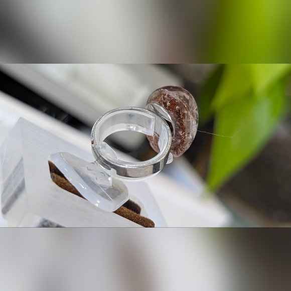 Garden Quartz Lodolite Crystal Gemstone Adjustable Stainless Steel Ring Jewelry - Picture 4 of 9